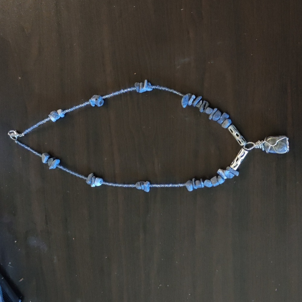Sodalite wire wrapped beaded handmade necklace